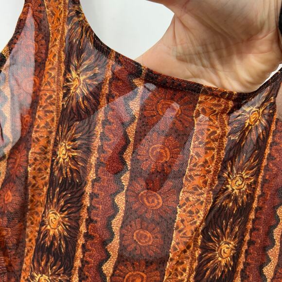 Vintage Y2K 2000s Sun Print Celestial Sheer One Piece Bodysuit Tank Top Festival - Picture 5 of 6